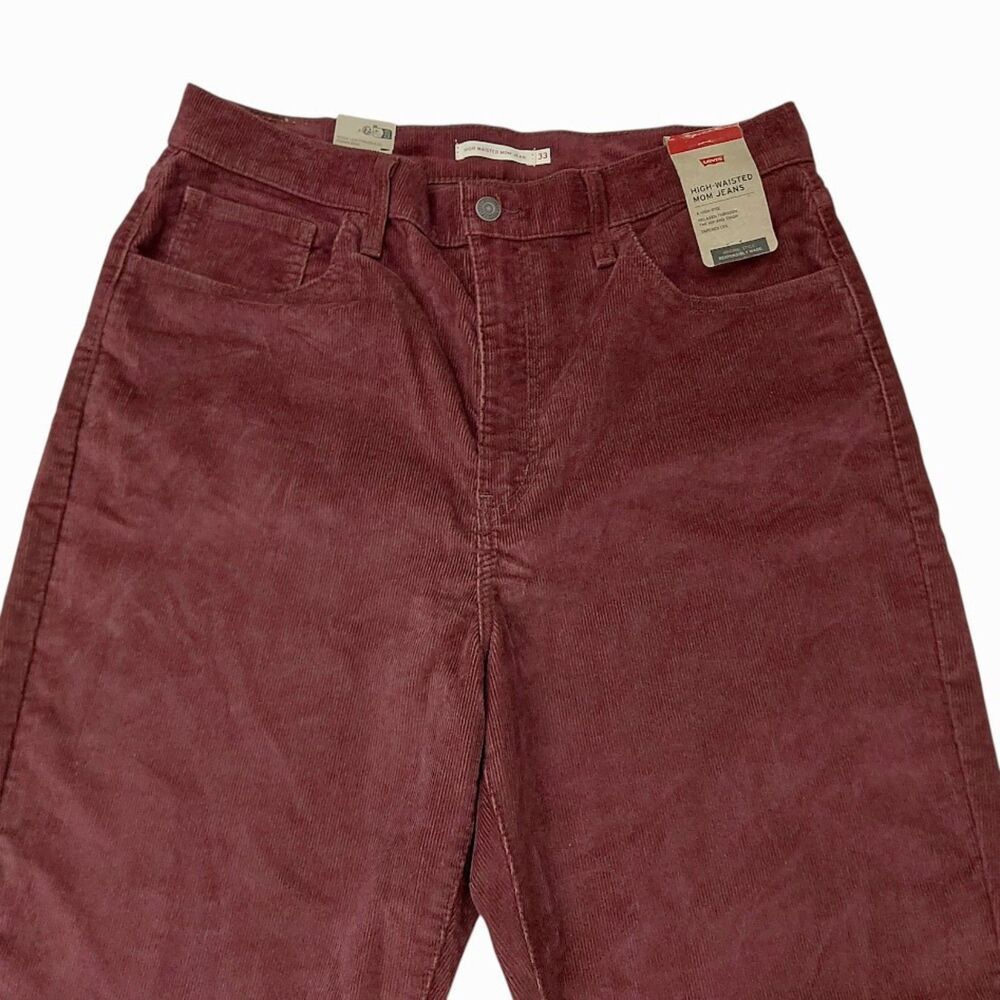 Levi's Corduroy Mom Pants Womens 33x29 Burgundy High Waisted Relaxed Fit Retro - Picture 2 of 12
